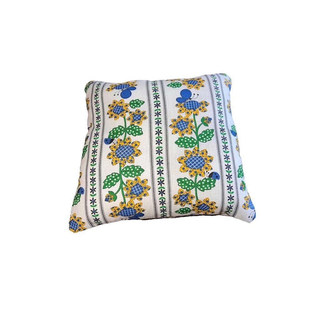 Handmade Pillow with VTG 1960's Sunflower and Butterfly Cotton 10x10.5